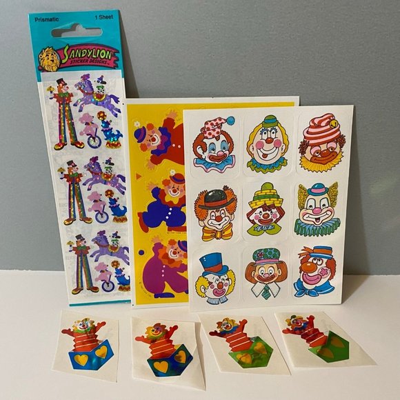 Vintage Clown Stickers Set Sandylion Hallmark Eureka Hambly - Picture 1 of 12